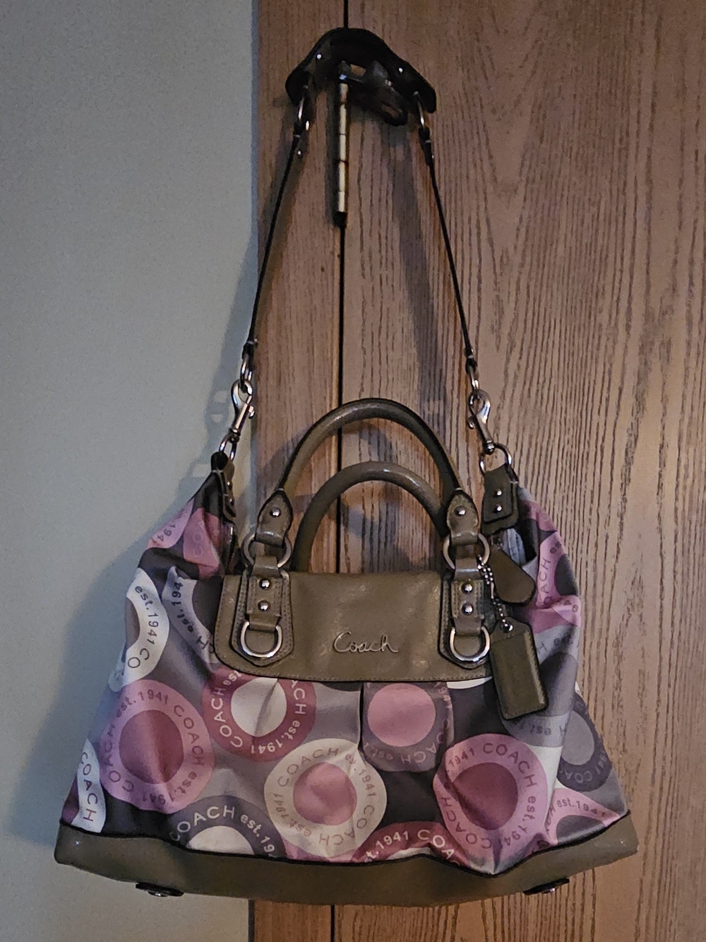 Coach Pink and Gray Signature Satchel Bag - Picture 12 of 12